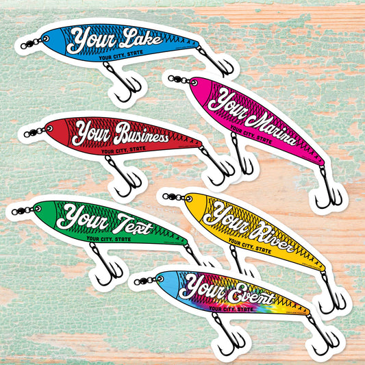 Fishing Lure Souvenir Sticker with Your City, Beach or State