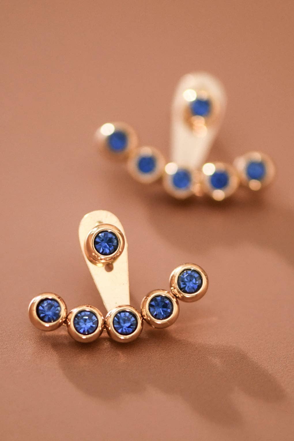 18K Gold Plated Stainless Steel Blue Crystal Ear Jacket Studs – 7988