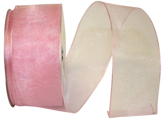 Elegant Woven Sheer Wired Edge, Pink, 1-1/2 In, 25 Yards