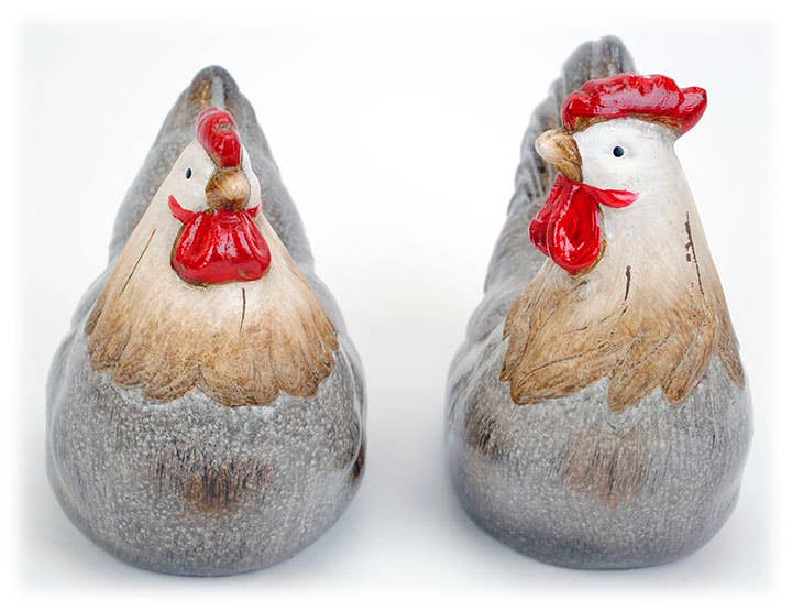 Large Terracotta Rooster & Chicken Figure - Set of 2