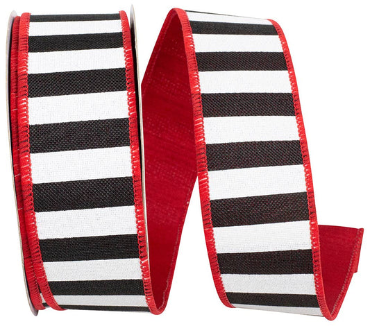 Cabana Stripe Dupioni Backing Wired Edge, Black/white/red