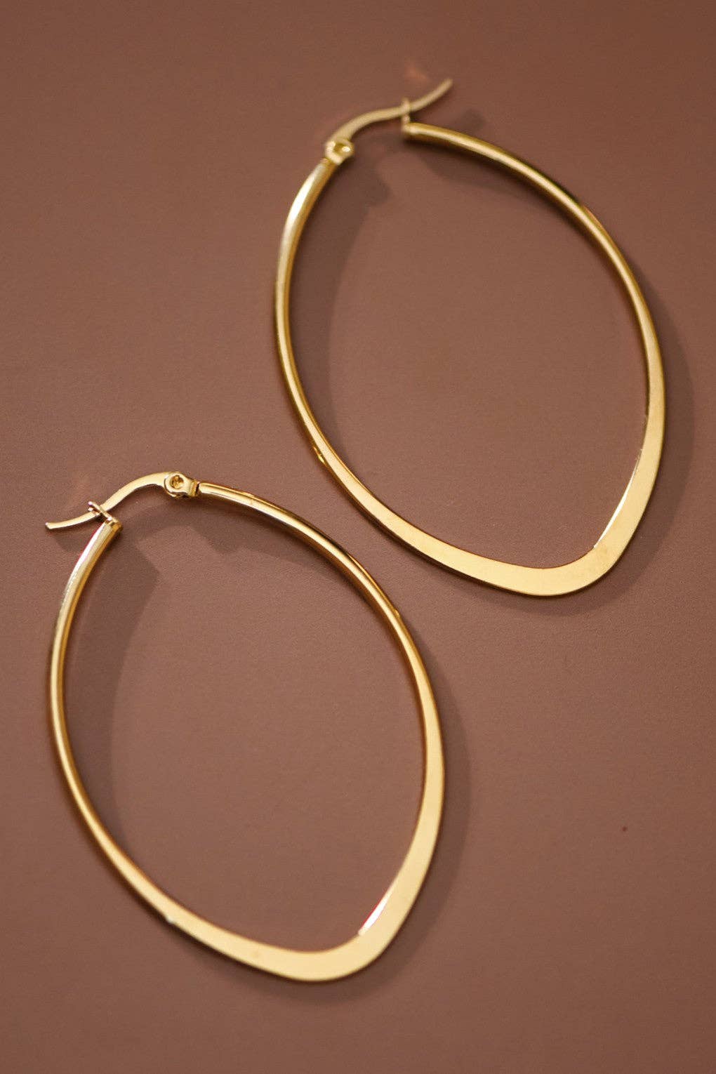 18K Gold Plated Waterproof Stainless Steel Hoop Earrings - 7534