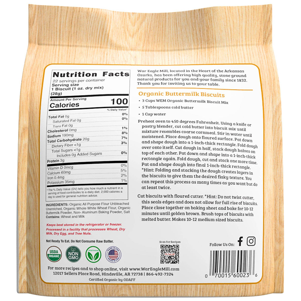 Organic Buttermilk Biscuit Mix, 22 Ounce Bag