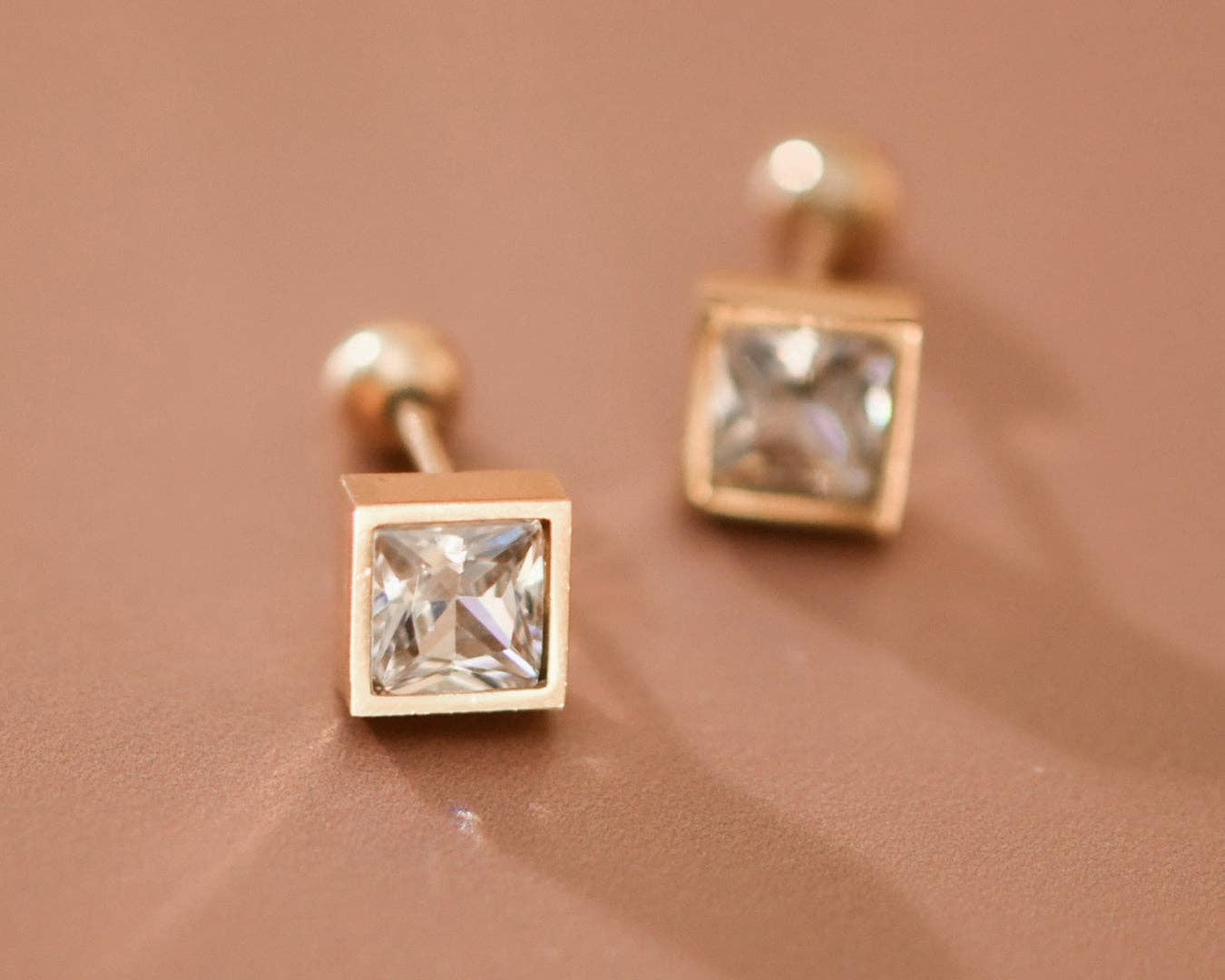 18K Gold Plated Stainless Steel Clear Crystal Studs - 7997