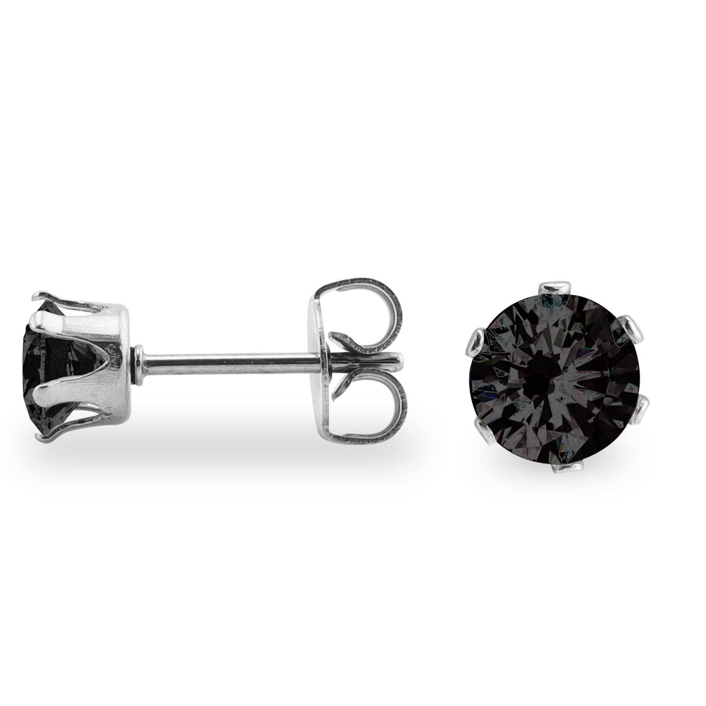 Black Stainless Steel Round CZ Stud Earrings