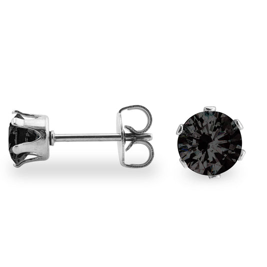 Black Stainless Steel Round CZ Stud Earrings