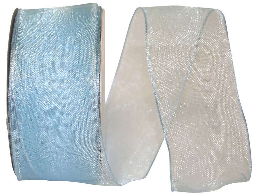Elegant Woven Sheer Wired Edge, Light Blue, 1-1/2 In
