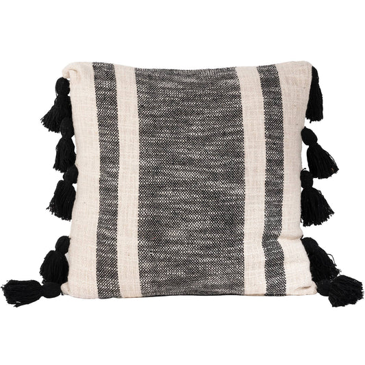 Black Striped Square Tassel Pillow - 18" X18"