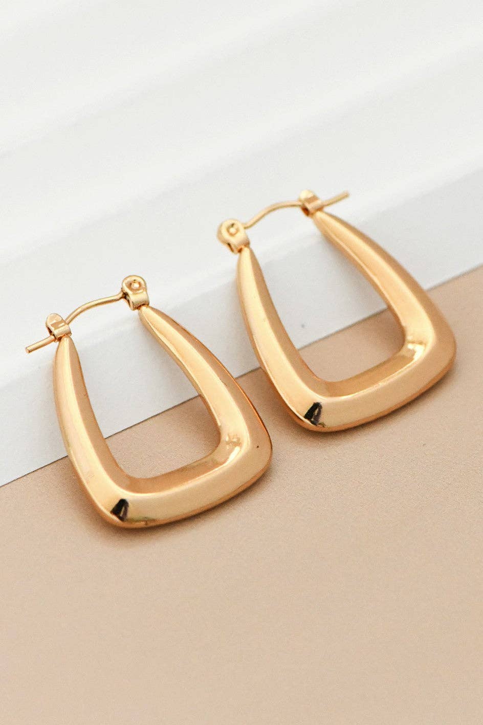 18K Gold Plated Waterproof Stainless Steel Hoop Earrings - 7104