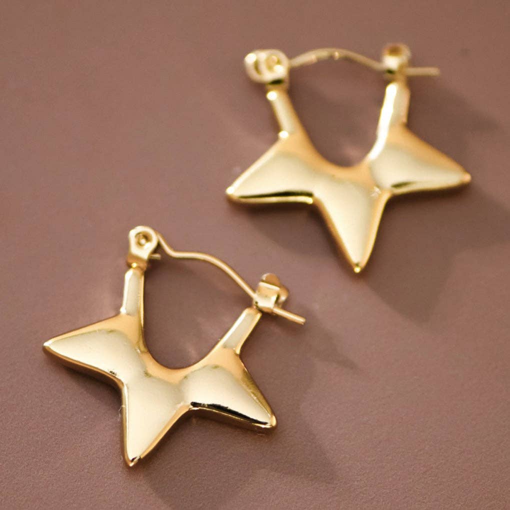 18K Gold Plated Waterproof Stainless Steel Hoop Earrings - 7658