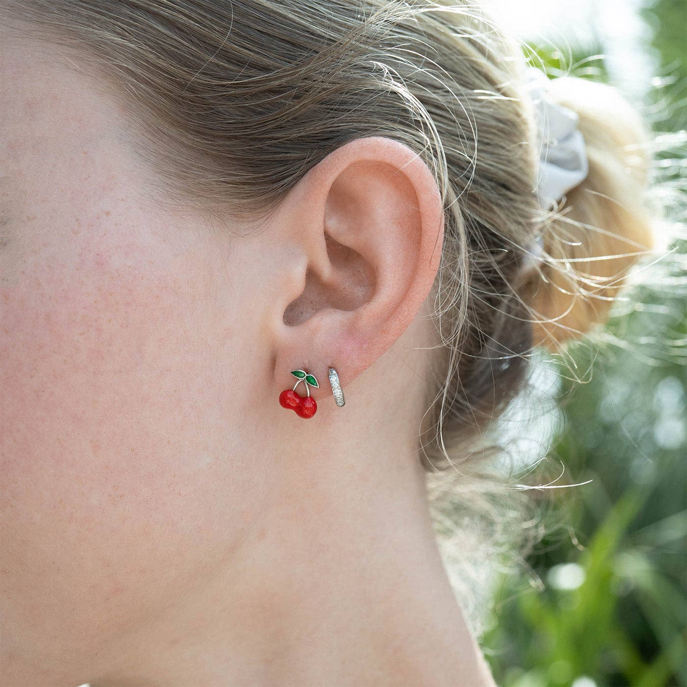 18K Gold PVD Stainless Steel Red Cherry Stud Earrings