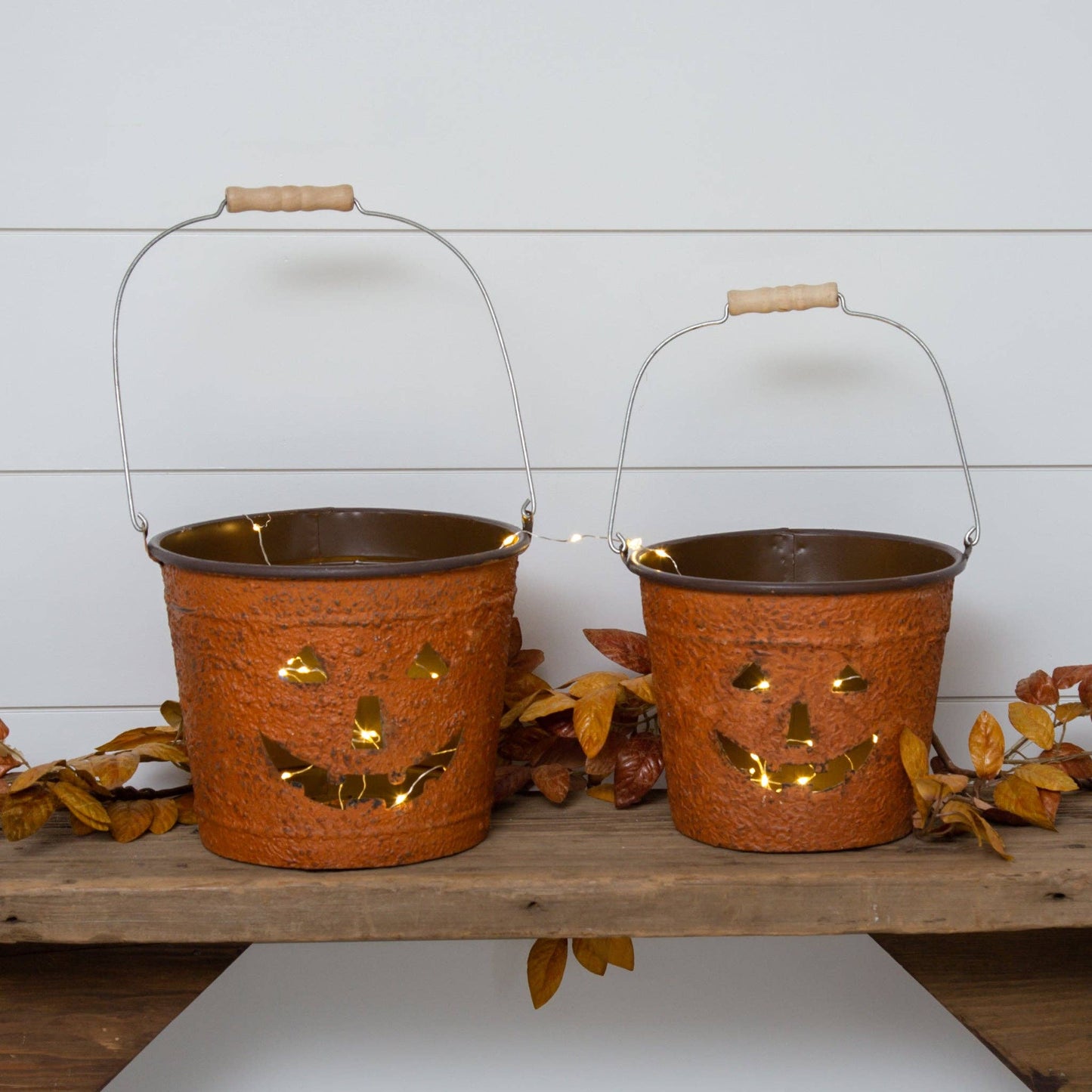Metal Jack O' Lantern Buckets, Rust (Set Of 02)