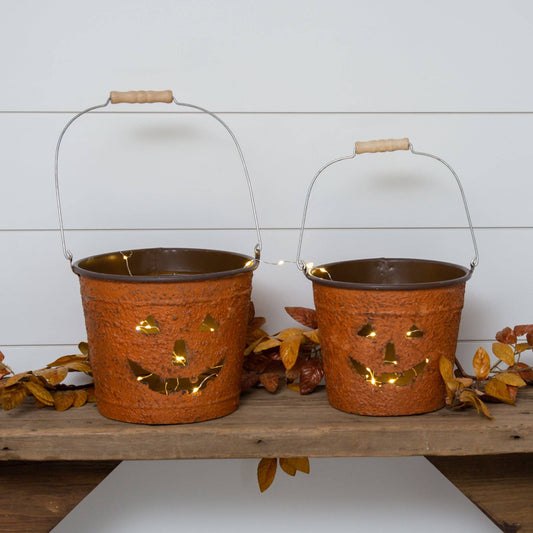 Metal Jack O' Lantern Buckets, Rust (Set Of 02)