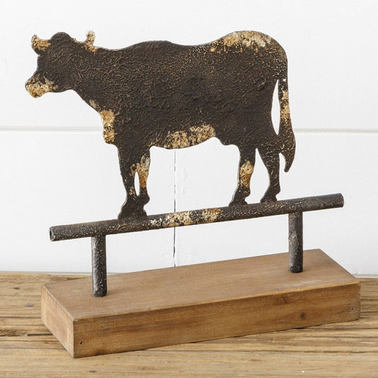 Distressed Cow On Wood Base (PC)