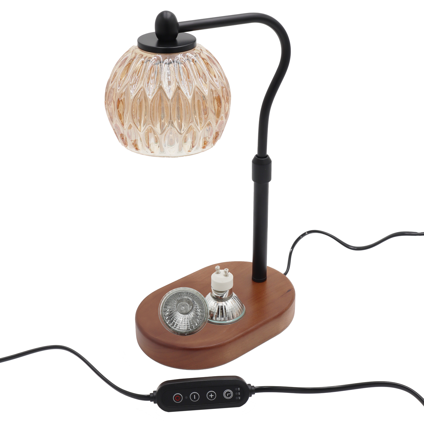 Candle Warmer Lamp - Crystal Glass & Wood Base - Black