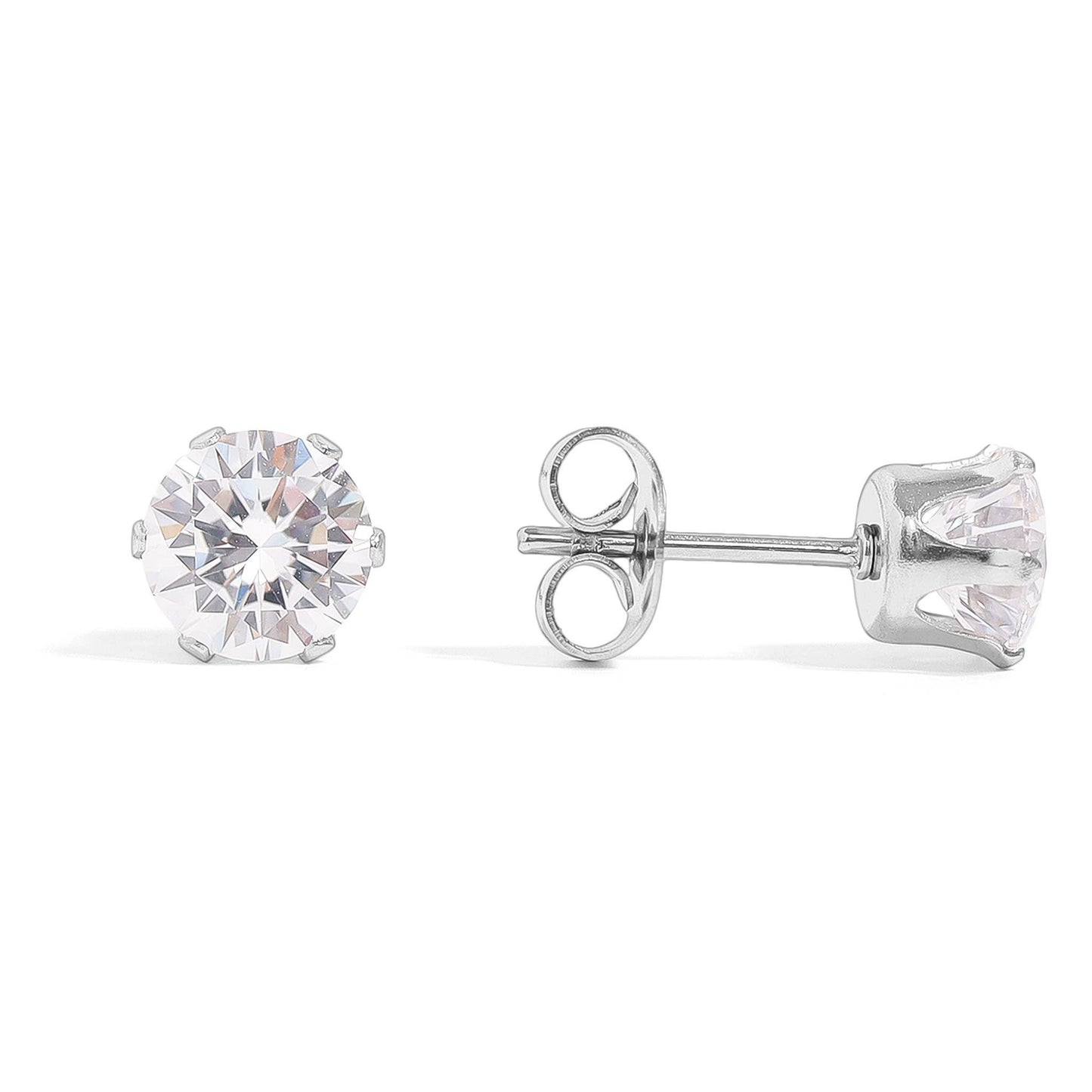 Stainless Steel Round CZ Stud Earrings