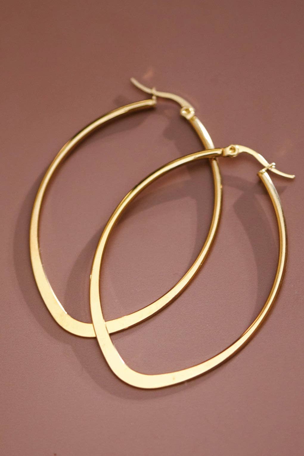 18K Gold Plated Waterproof Stainless Steel Hoop Earrings - 7534