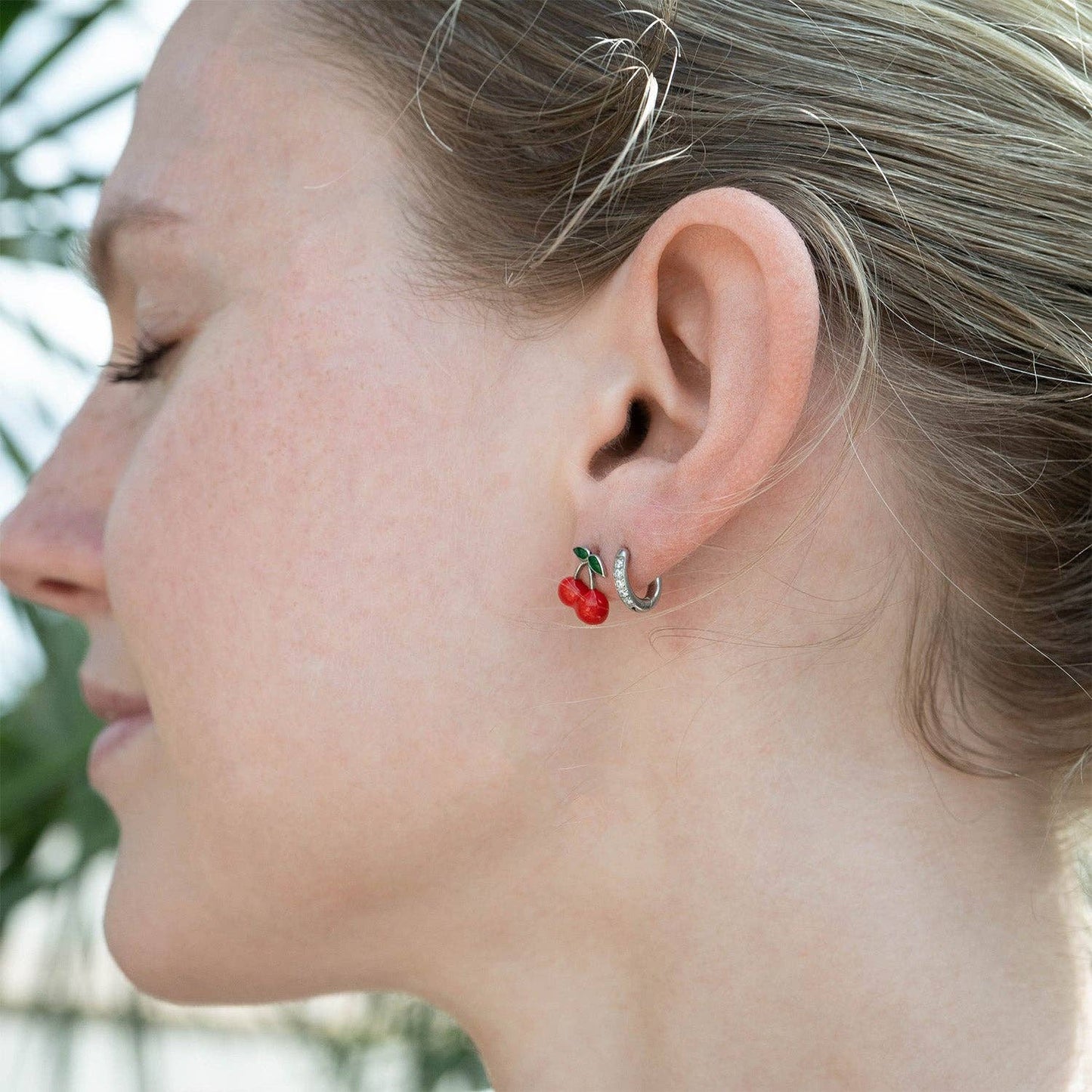 18K Gold PVD Stainless Steel Red Cherry Stud Earrings