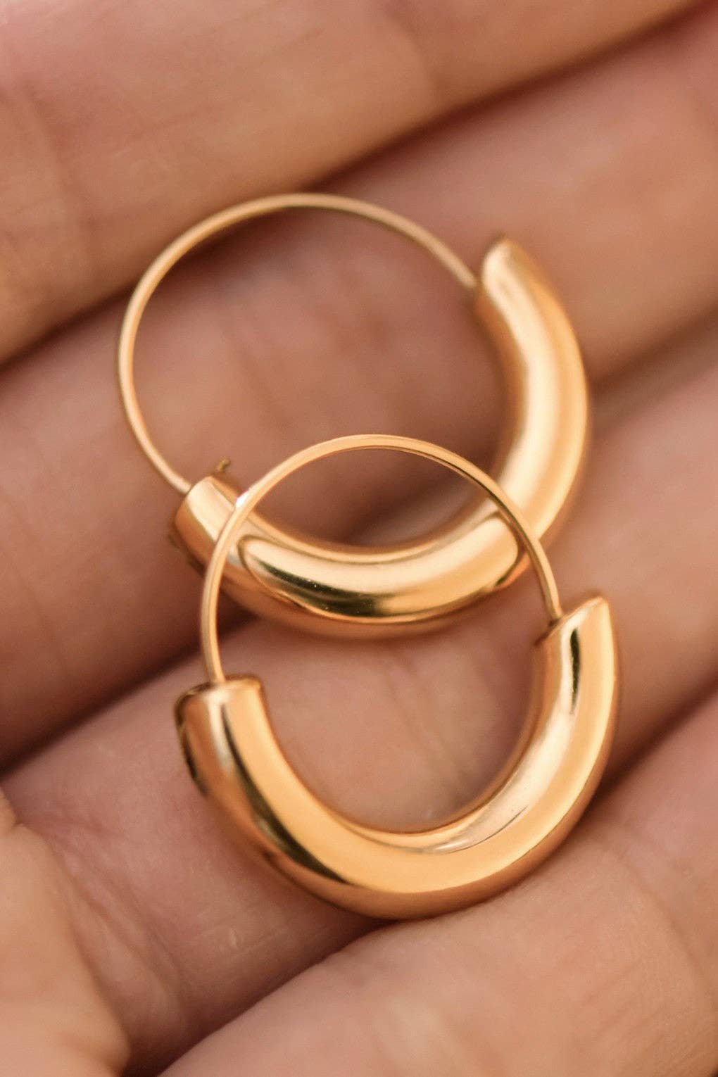 18K Gold Plated Waterproof Stainless Steel Hoop Earrings - 7770