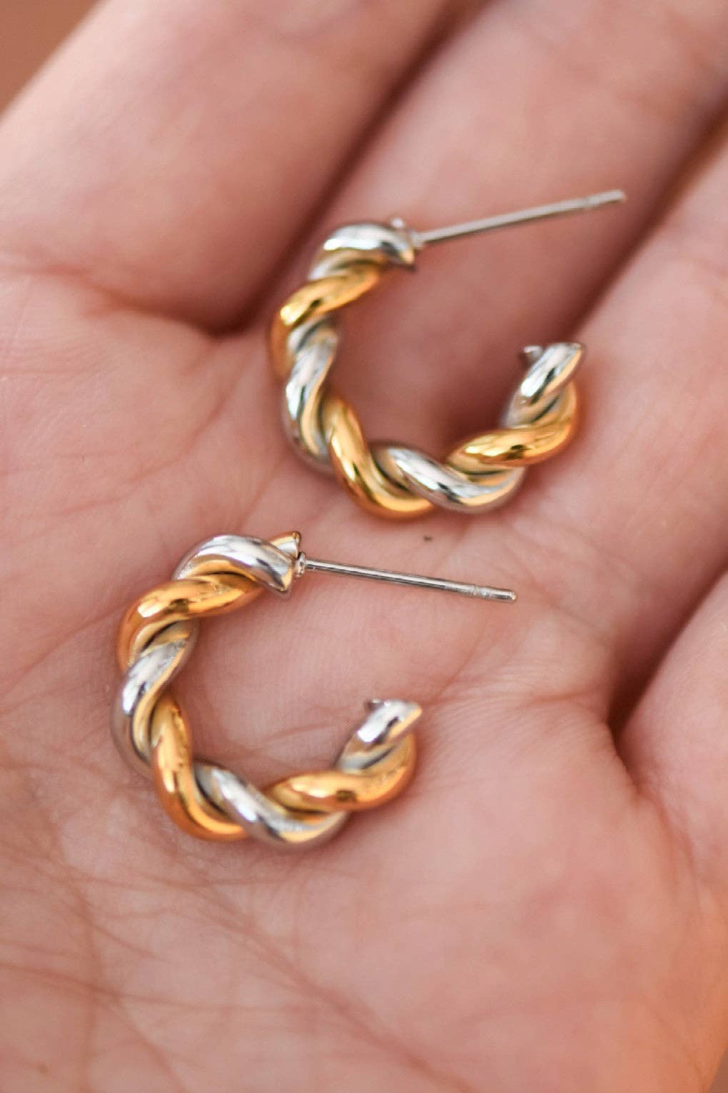 18K Gold PVD Plated Waterproof Stainless Steel Hoop Earrings - 7791