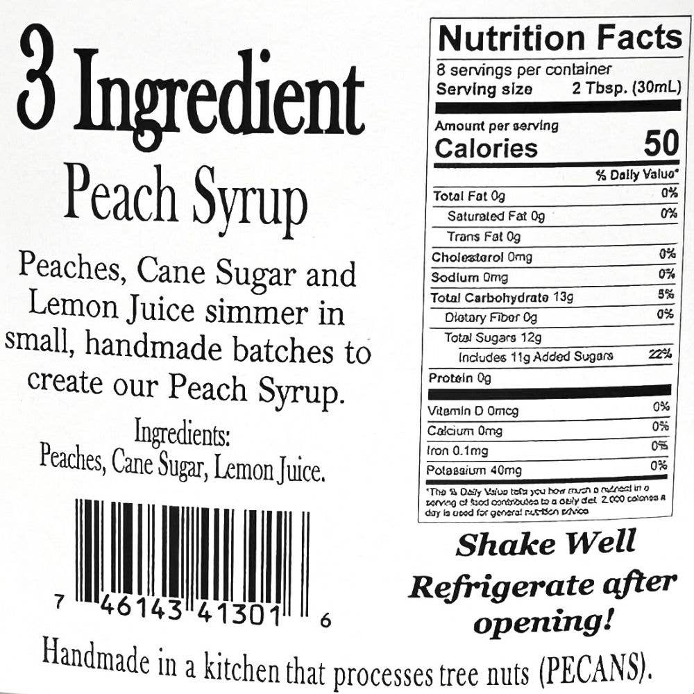 Peach Syrup, Non-GMO, 8 Fl. oz. Glass Bottle