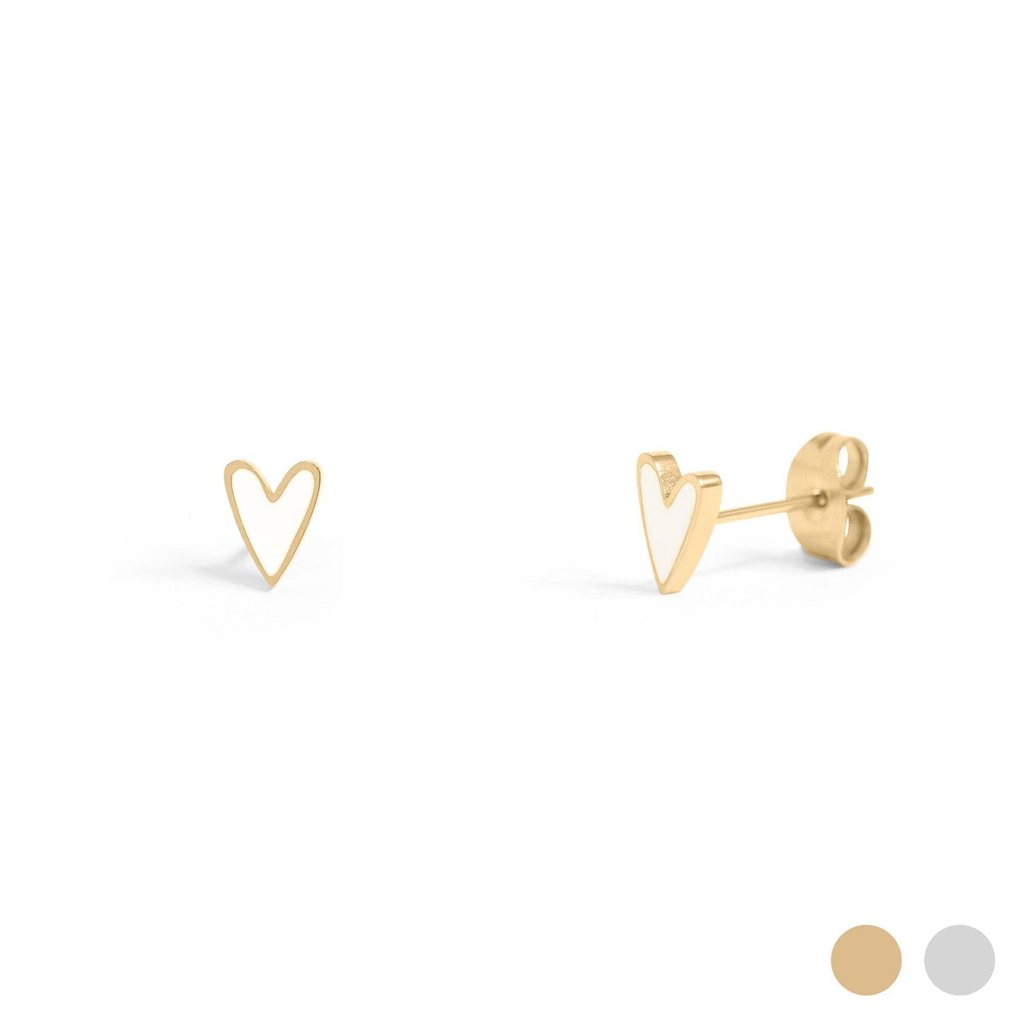 18K Gold PVD Stainless Steel White Heart Stud Earrings: Gold / White