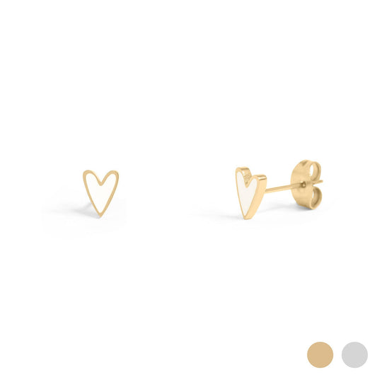 18K Gold PVD Stainless Steel White Heart Stud Earrings: Gold / White