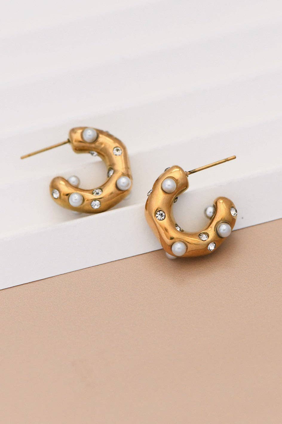 18K Gold Plated Waterproof Stainless Steel Hoop Earrings - 7018