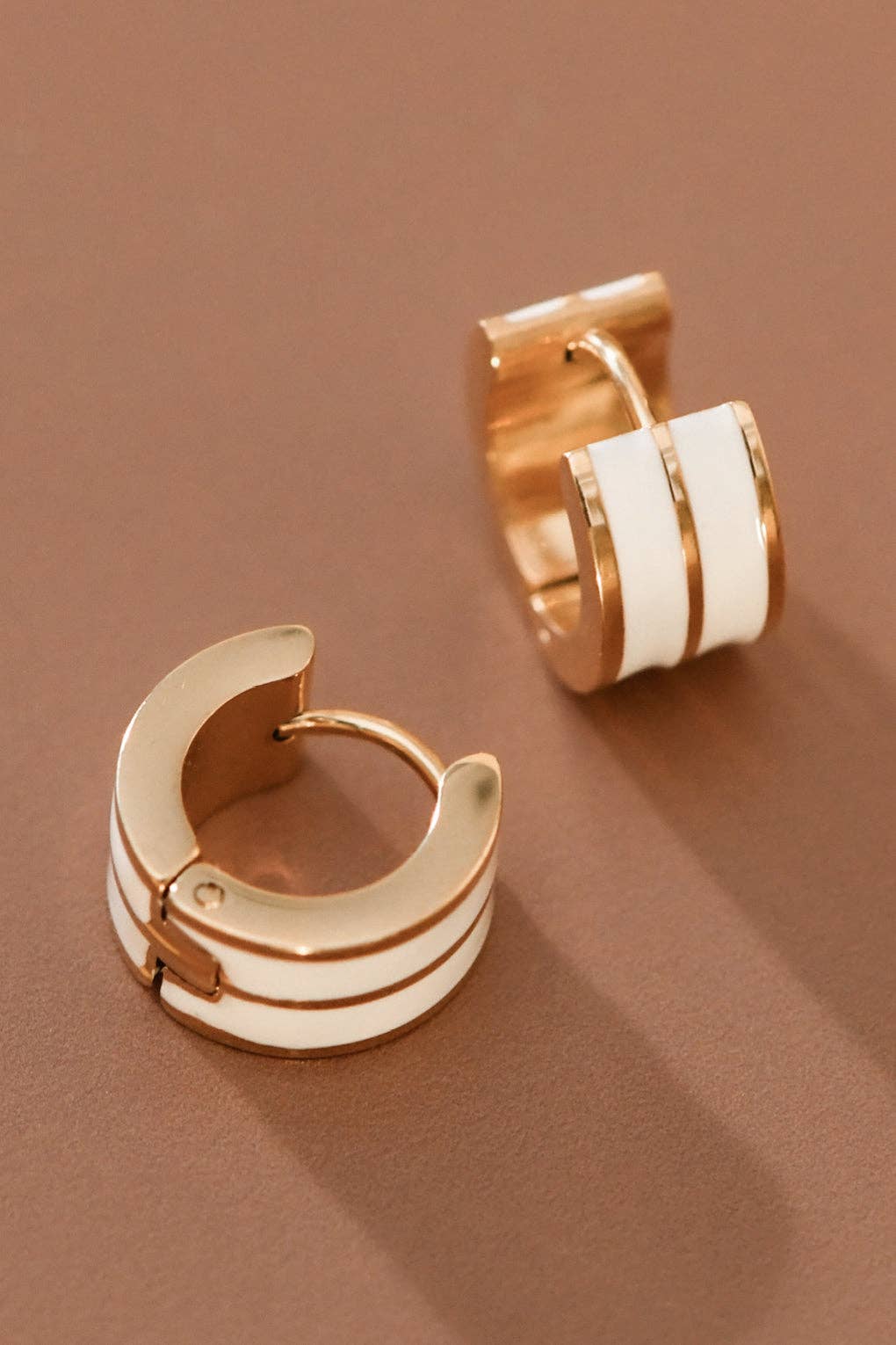 18K Gold PVD Plated White Enamel Stainless Steel Hoop Earrings – 7949
