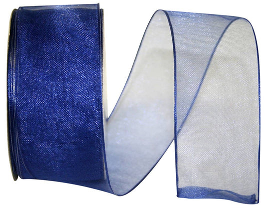 Elegant Woven Sheer Wired Edge, Royal, 1-1/2 In, 25 Yards