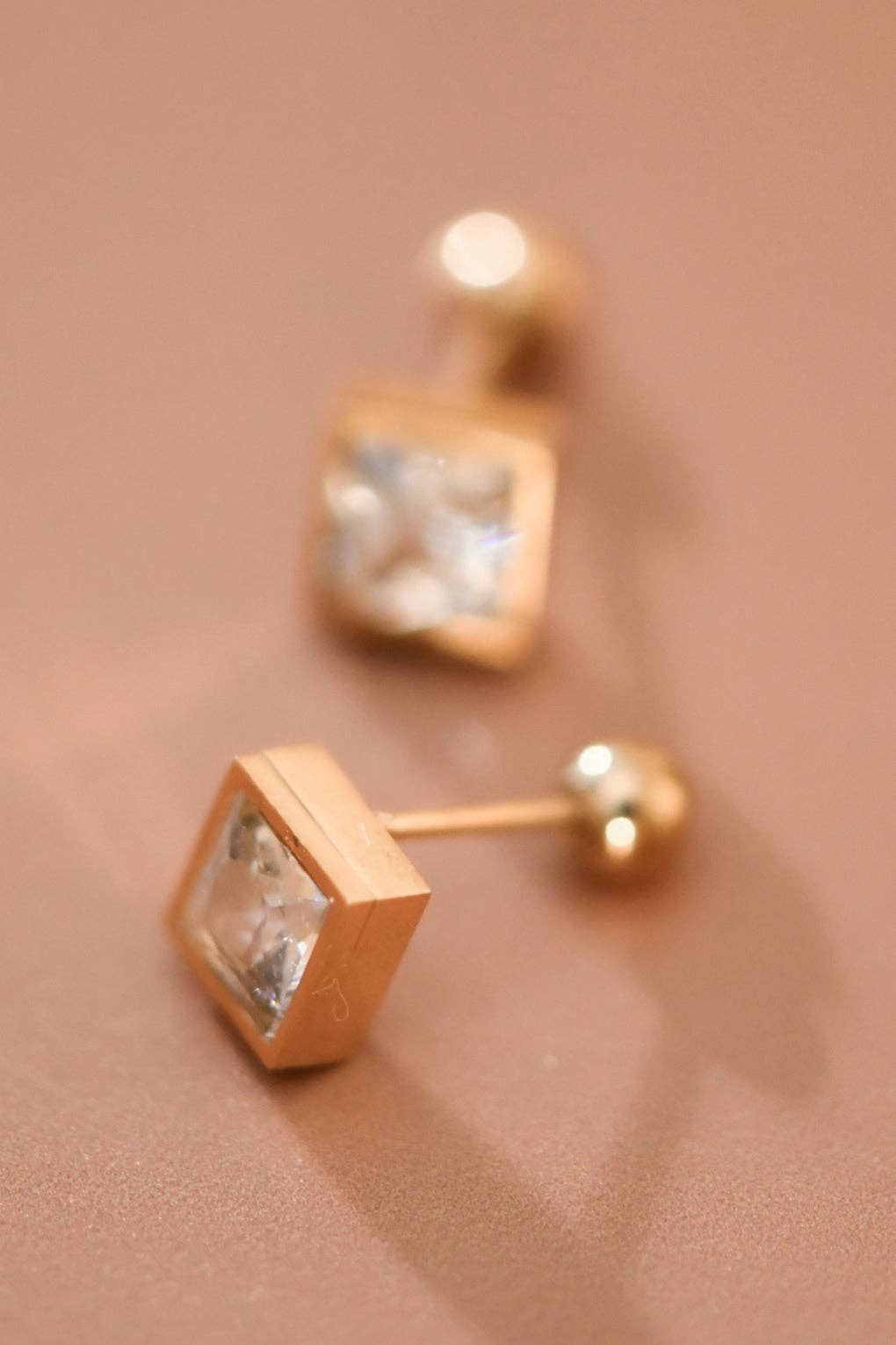 18K Gold Plated Stainless Steel Clear Crystal Studs - 7997