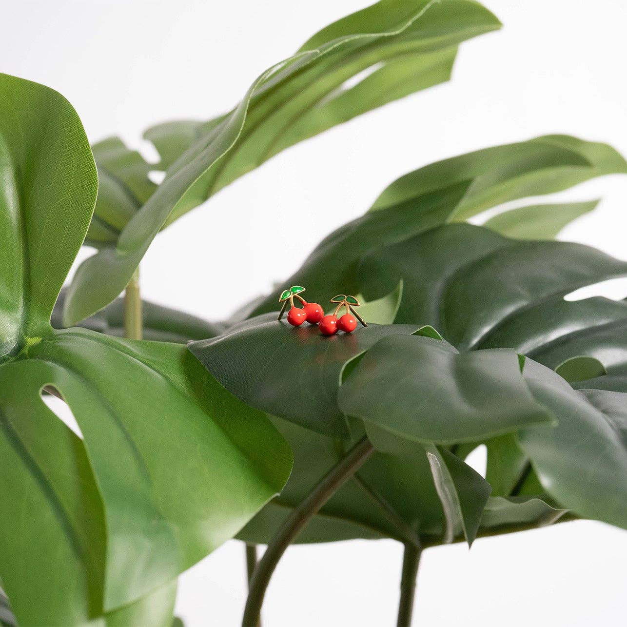 18K Gold PVD Stainless Steel Red Cherry Stud Earrings