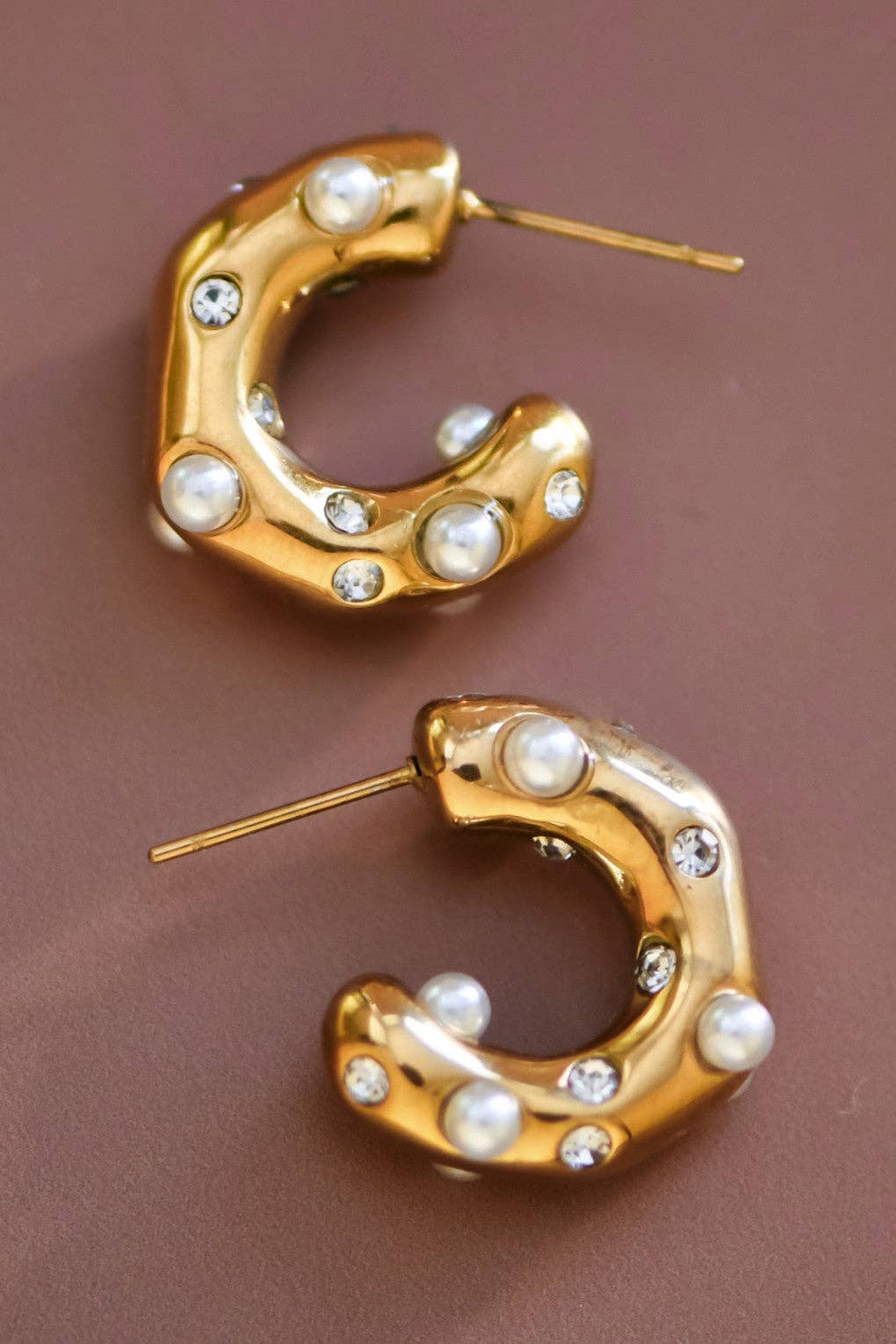 18K Gold Plated Waterproof Stainless Steel Hoop Earrings - 7018