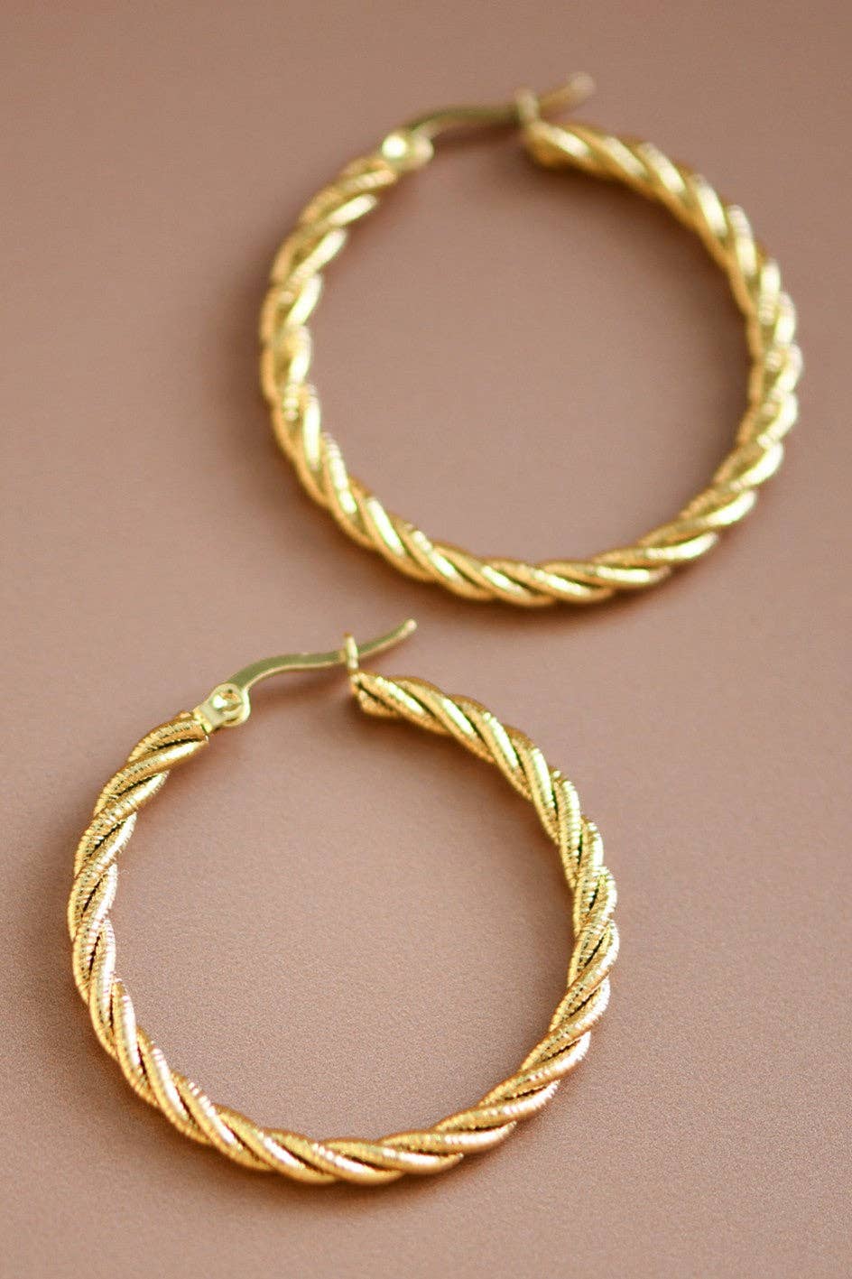 18K Gold Plated Waterproof Stainless Steel Hoop Earrings - 7461
