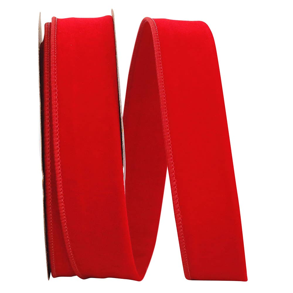 Old Tyme Velvet Tube Heavy Wired Edge, Red, 1.25 In