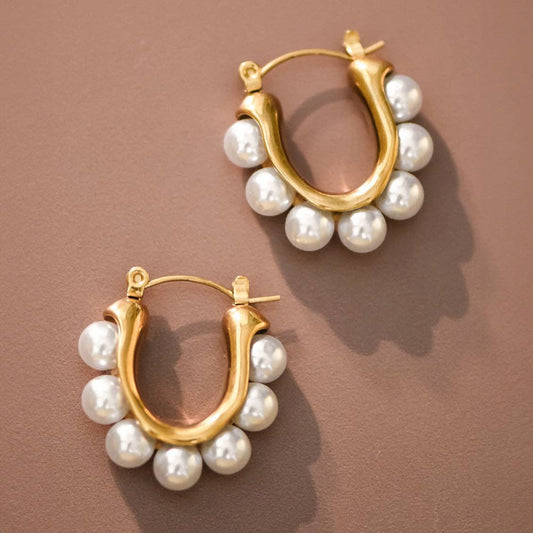18K Gold Plated Waterproof Stainless Steel Hoop Earrings - 7019