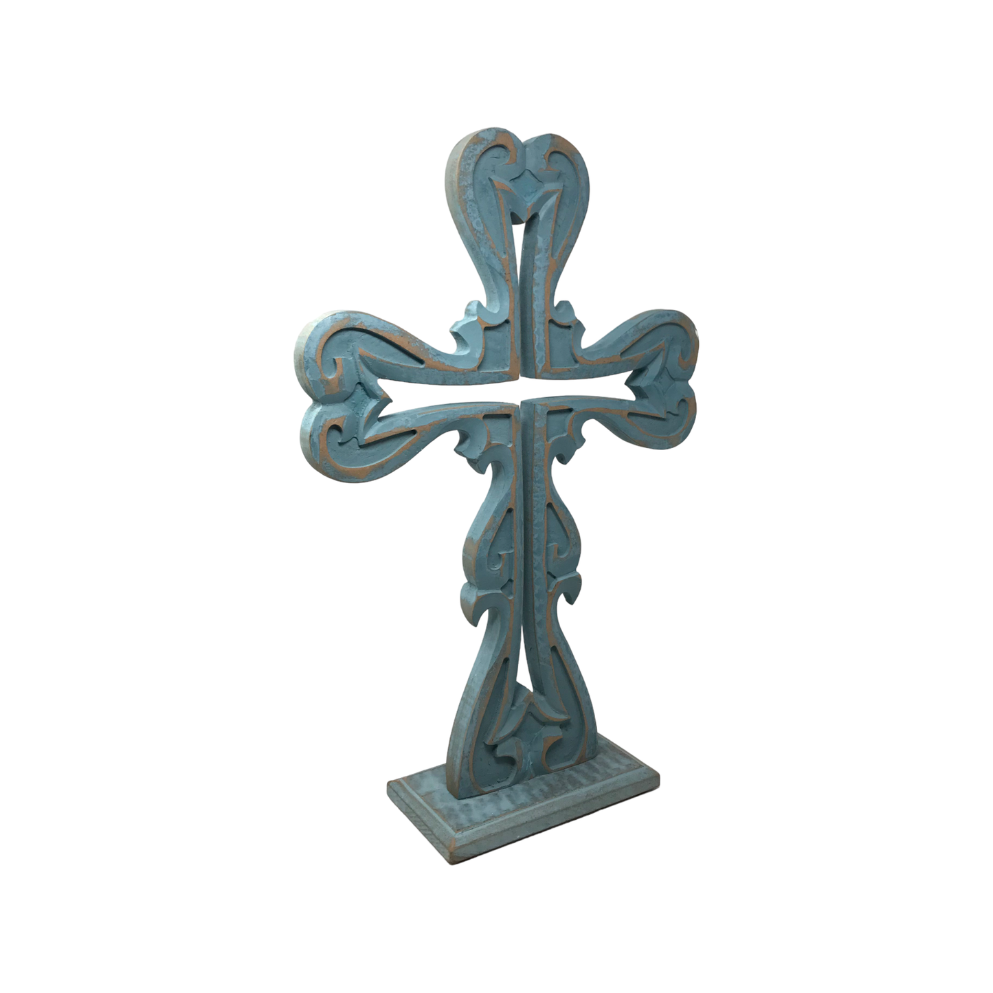Double Sided Carved Wood Noe Table Cross