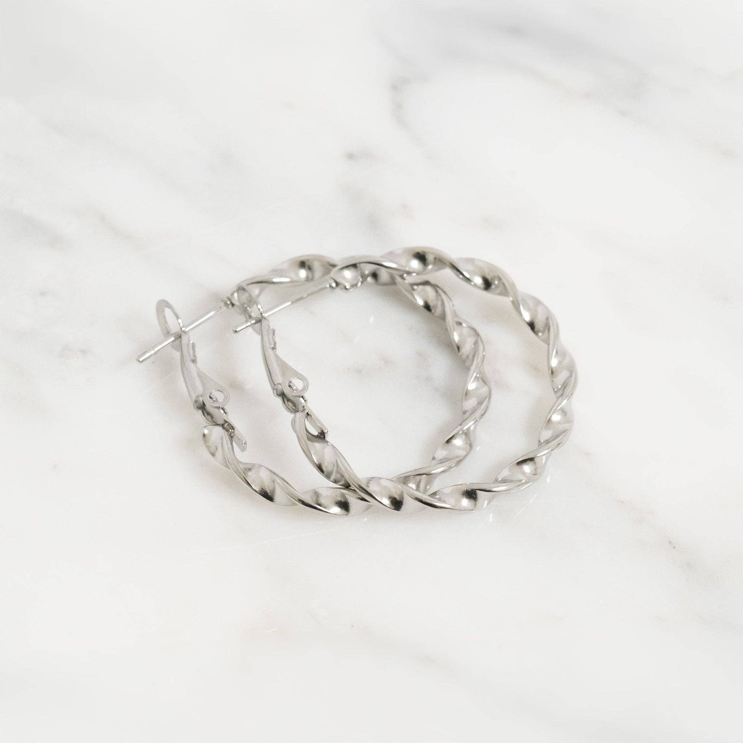 18K Gold PVD Stainless Steel Twist Hoop Earrings