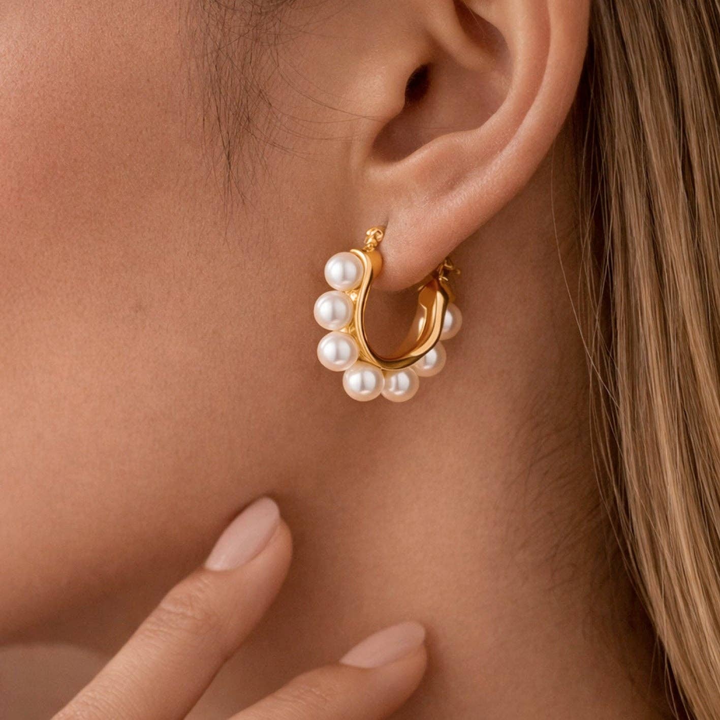 18K Gold Plated Waterproof Stainless Steel Hoop Earrings - 7019