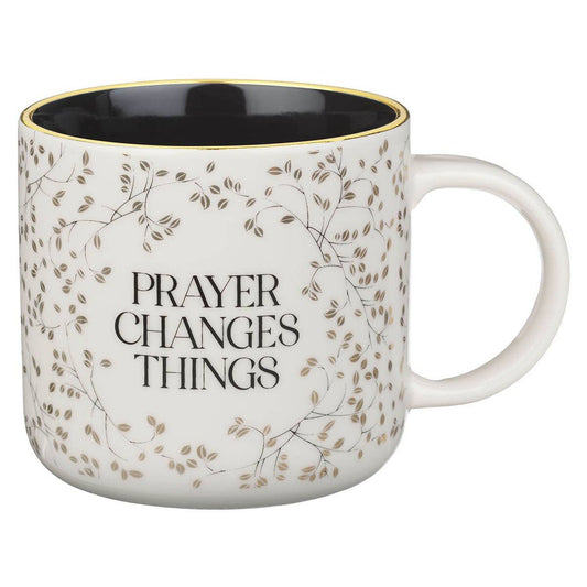 Mug White and Black Prayer Changes Things