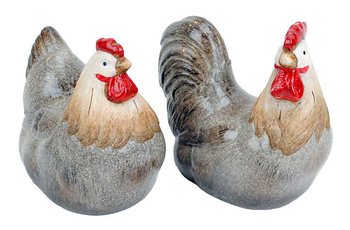 Large Terracotta Rooster & Chicken Figure - Set of 2