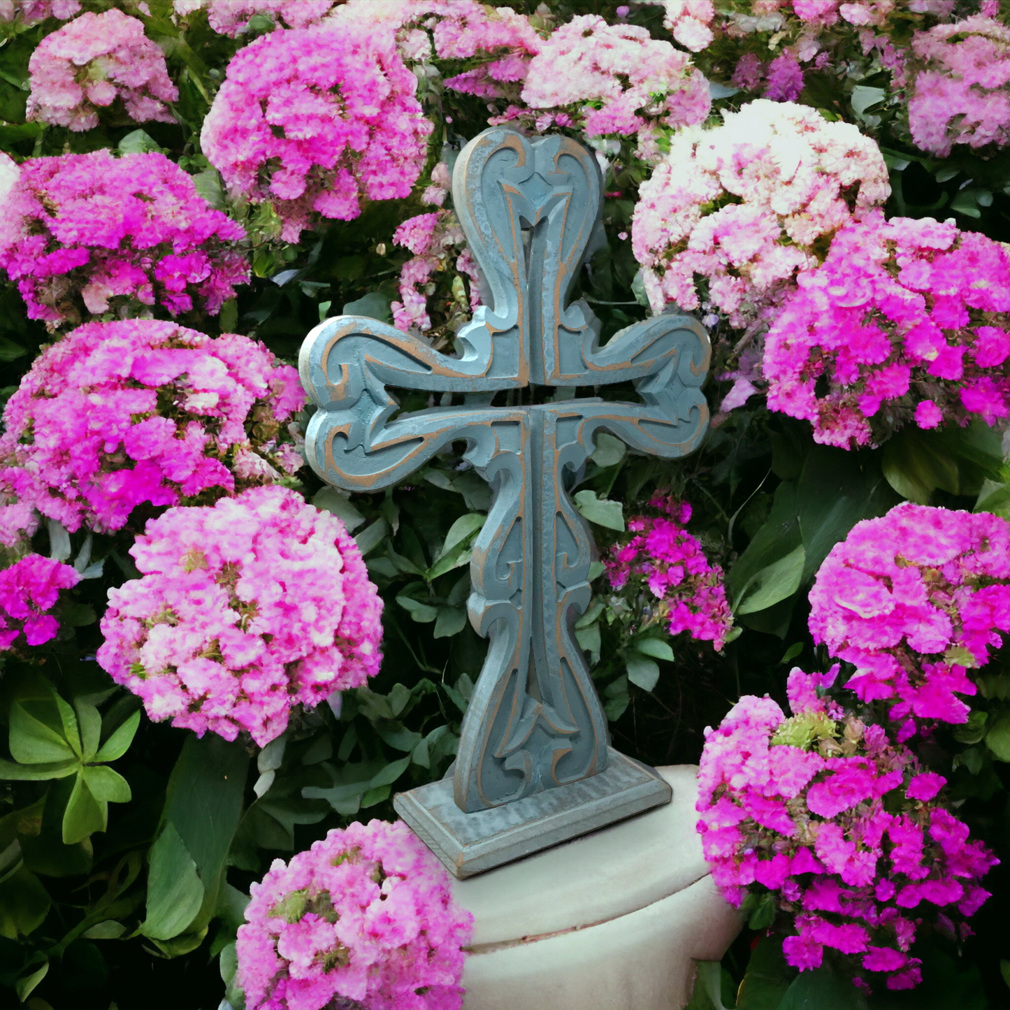 Double Sided Carved Wood Noe Table Cross
