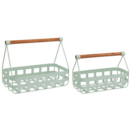 Sage Metal & Wood Gathering Baskets Set of 2