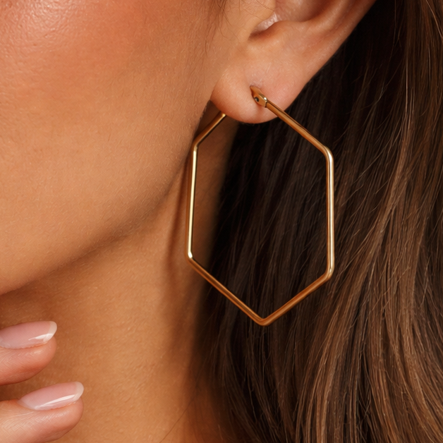 18K Gold Plated Waterproof Stainless Steel Hoop Earrings - 7151