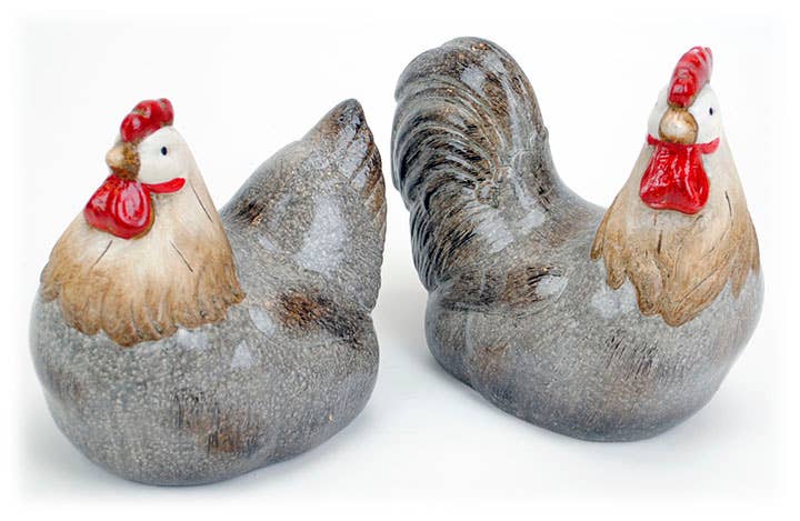 Large Terracotta Rooster & Chicken Figure - Set of 2