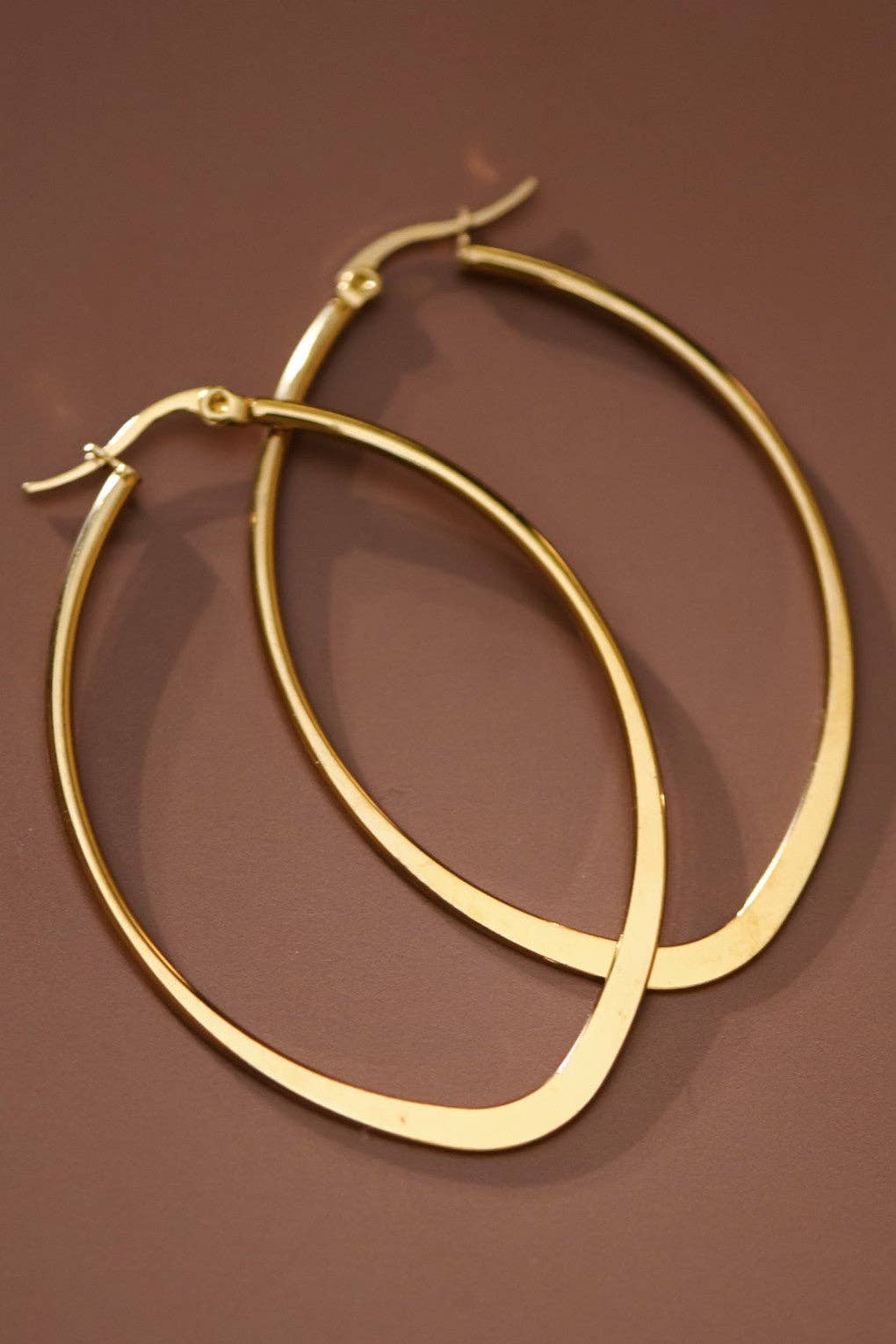 18K Gold Plated Waterproof Stainless Steel Hoop Earrings - 7534