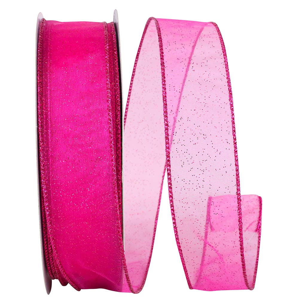 Sheer Glitz Value Wired Edge, Fuchsia, 1-1/2 In, 50 Yards