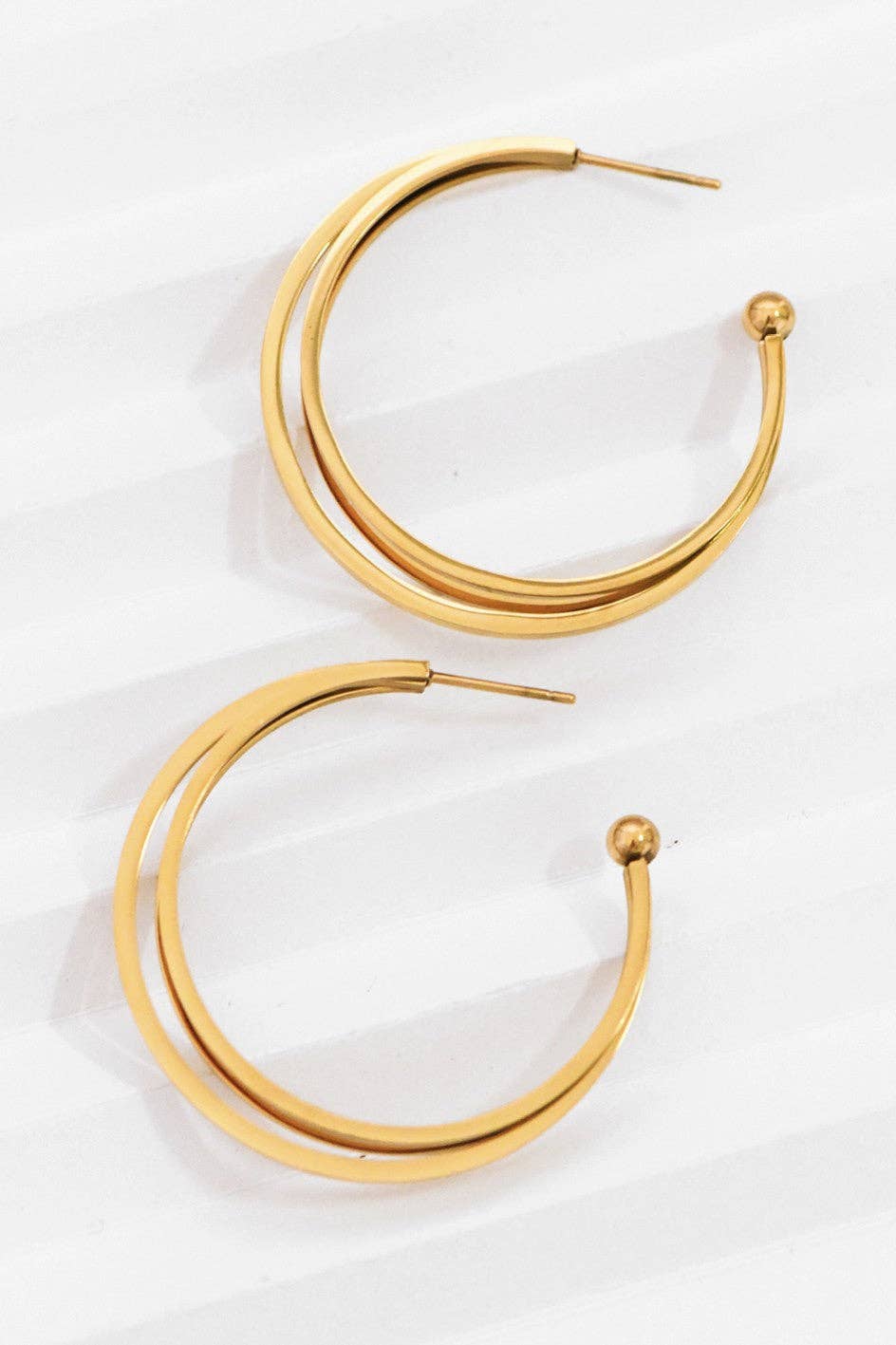18K Gold PVD Plated Waterproof Stainless Steel Hoop Earrings - 7132