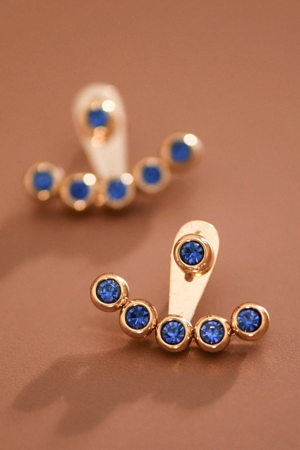18K Gold Plated Stainless Steel Blue Crystal Ear Jacket Studs – 7988