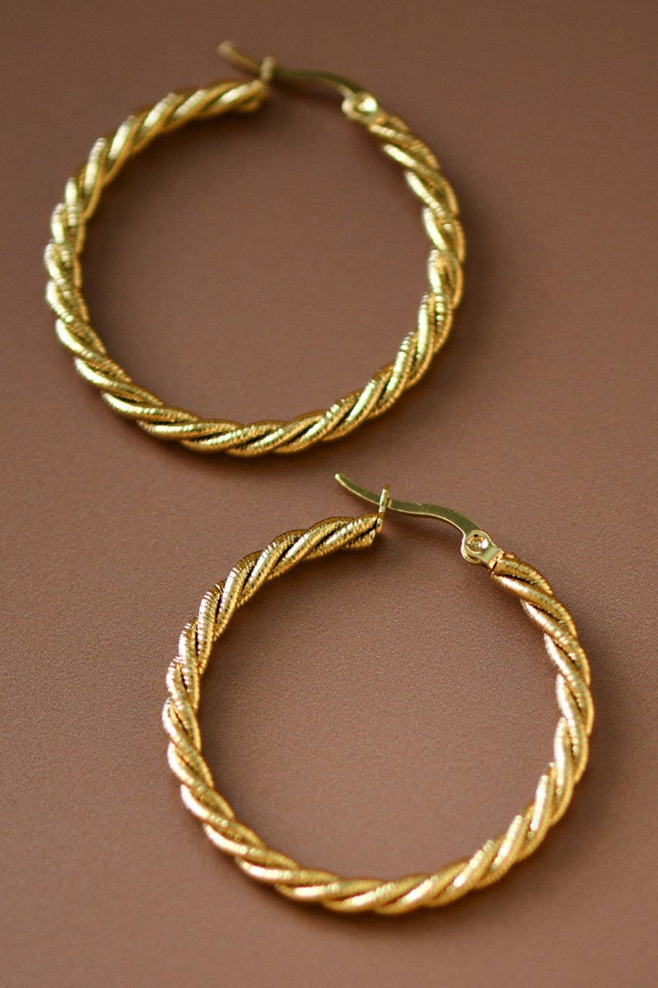 18K Gold Plated Waterproof Stainless Steel Hoop Earrings - 7461